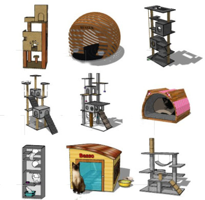 原木猫爬架 猫玩具 猫屋猫窝  su草图模型下载