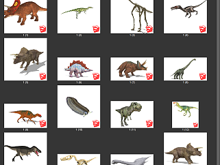 动物组合 恐龙 霸王龙 su草图模型下载