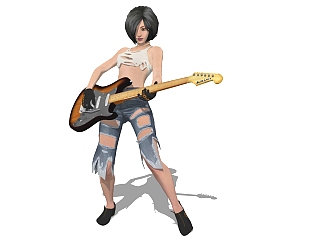 <em>女性</em>吉他手 人物模型su草图模型下载