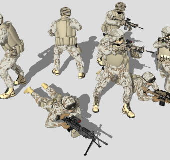 军官士兵人物 端枪人物模型su草图模型下载