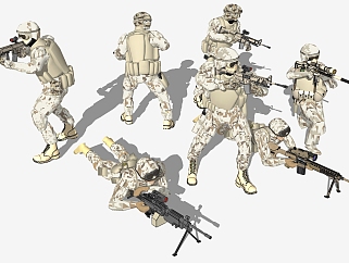军官士兵人物 端枪人物模型su草图模型下载
