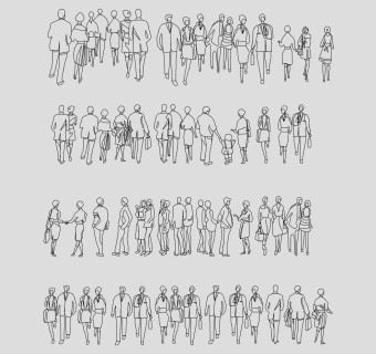 2d线框人物 男人女人组合su草图模型下载