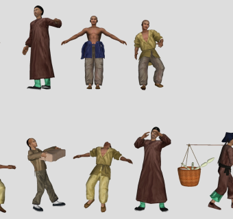 功夫人物 挑东西人物 模型 su草图模型下载