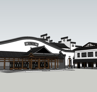 新中式徽派中式古建建筑，马头墙古镇su草图模型下载