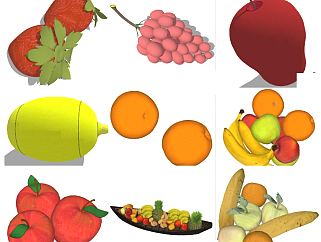 水果食物 苹果 梨 <em>草莓</em> su草图模型下载