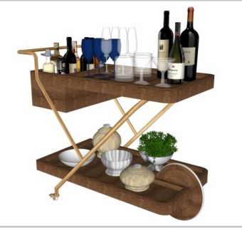 木制原木装饰架子 红酒酒类饮品  su草图模型下载