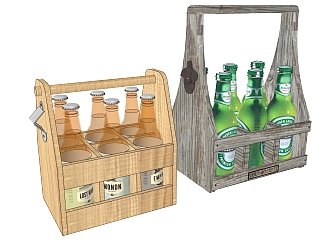 木制酒架子 啤酒饮料饮品 酒瓶子su草图模型下载