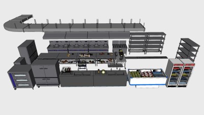 厨房 后厨 饭店后厨 su草图模型下载