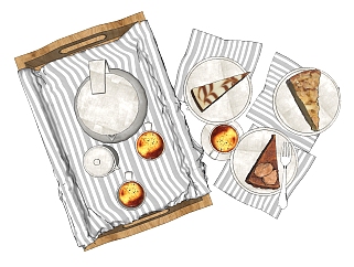 咖啡蛋糕餐具组合 su草图模型下载