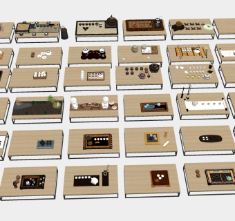 新中式茶具搭配组合 su草图模型下载