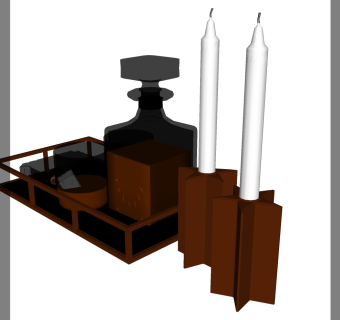 新中式木制酒盘 托盘 烛台蜡烛su草图模型下载