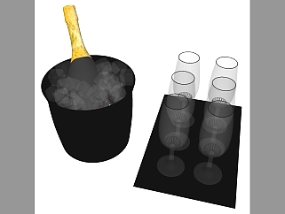 酒盘 托盘<em>酒杯</em> 高脚杯 酒桶 冰桶su草图模型下载