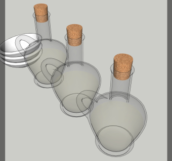 透明玻璃酒瓶子 木制塞子 盘子su草图模型下载