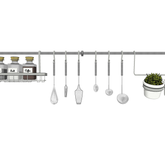 金属挂架 勺子 铲子 调料罐 盆栽组合su草图模型下载