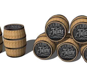 工业风 木制酒桶 水桶组合su草图模型下载