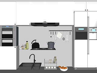 <em>厨房</em>橱柜<em>厨具厨房</em>用品燃气灶冰箱 su草图模型下载