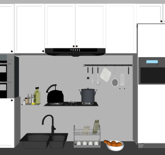 厨房橱柜厨具厨房用品燃气灶冰箱  su草图模型下载