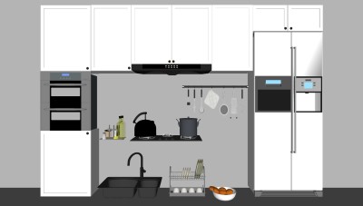 厨房橱柜厨具厨房用品燃气灶冰箱  su草图模型下载