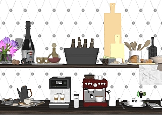 咖啡机厨房<em>器具</em>餐具组合 su草图模型下载