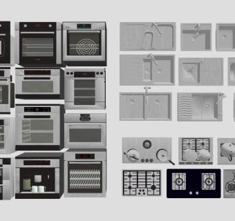 灶台洗菜盆消毒柜 燃气灶 su草图模型下载