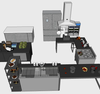 厨房用品用具 后厨 su草图模型下载