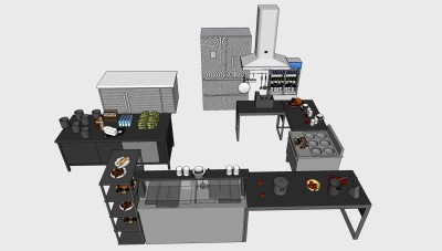 厨房用品用具 后厨 su草图模型下载