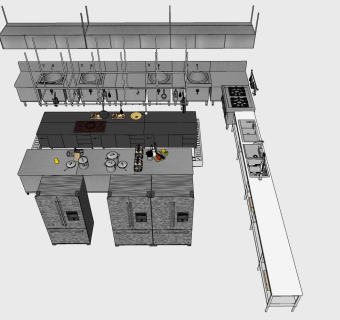 厨房后台后厨 用品用具 su草图模型下载