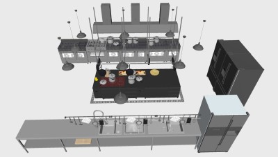 厨房后台后厨 用品用具  su草图模型下载