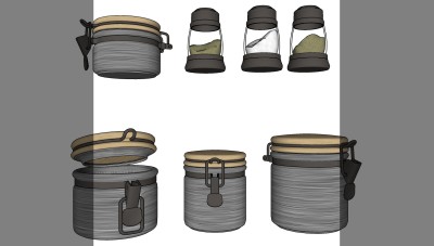 215现代厨房用品用具 罐子 装饰罐子 调料瓶 密封罐子su草图模型下载