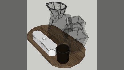 木制砧板班组 透明玻璃酒杯 su草图模型下载