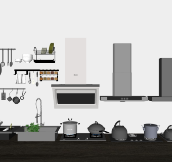油烟机燃气灶水盆 水槽厨房用品  su草图模型下载