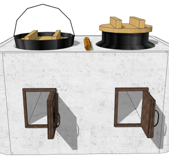 农家土灶 锅 木制锅盖su草图模型下载