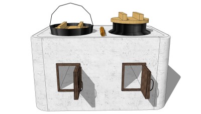 农家土灶 锅 木制锅盖su草图模型下载