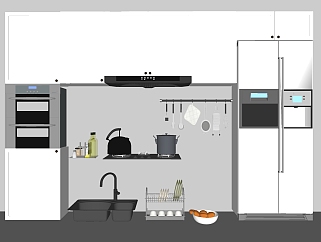 厨房橱柜厨具<em>燃气灶</em>冰箱 吸油烟机 su草图模型下载