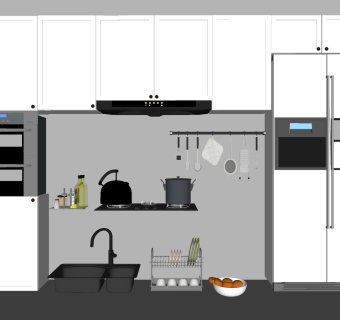 厨房橱柜厨具燃气灶冰箱 吸油烟机 su草图模型下载