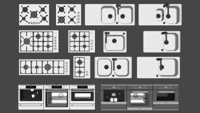灶台洗菜盆 消毒柜组合 su草图模型下载