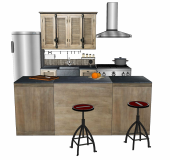 现代厨房餐厅前台 吧台 su草图模型下载