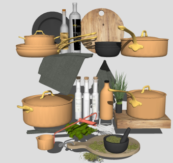 厨房用品用具 锅子 瓶子 su草图模型下载
