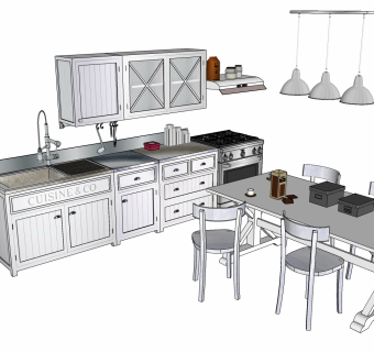 厨房橱柜岛台，用品用具  su草图模型下载