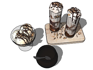 甜品 蛋糕 冰淇淋 碗 奶茶 飲品 su草圖模型下載