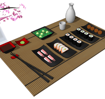 日式厨房用品 竹席 食物寿司餐具  su草图模型下载