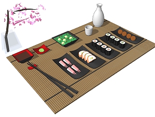 <em>日式</em>厨房用品 竹席 食物寿司<em>餐具</em> su草图模型下载