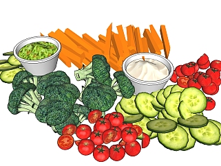 食物蔬菜水果 胡萝卜 西蓝花 黄瓜番茄圣女果 盆su草图模型下载