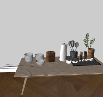 简约餐具 碗 茶具 厨房用具  su草图模型下载