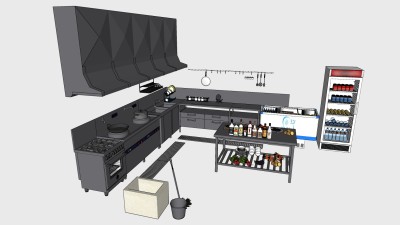 厨房后厨用灶具灶台厨房设备 su草图模型下载
