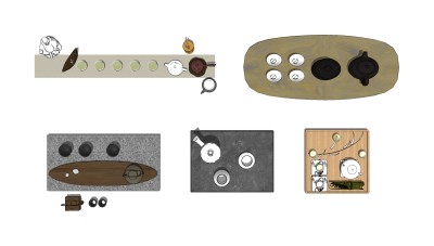 新中式日式 茶室用品用具  su草图模型下载