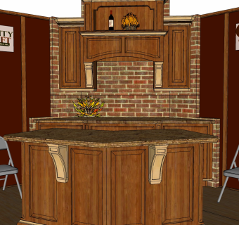 欧式橱柜木制前台 接待台 吧台 椅子组合 su草图模型下载