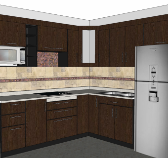 厨房 橱柜后厨  烤箱 水槽 冰箱组合su草图模型下载