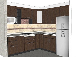 厨房 橱柜后厨  烤箱 水槽 冰箱组合su草图模型下载