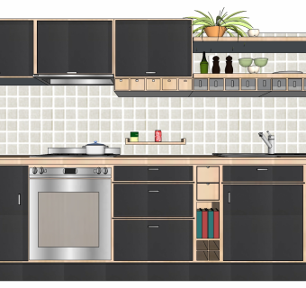 厨房，橱柜，木制金属储物柜  su草图模型下载